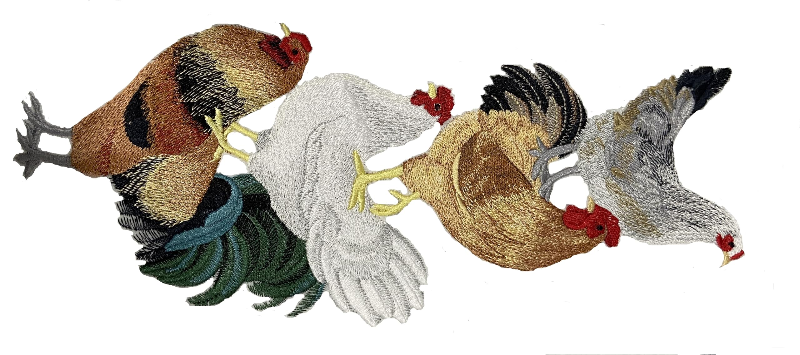 Parche bordado termoadhesivo "Naturaleza entretejida en hilos", "Gallo increíble" [Apilado de pollo fresco] [Personalizado y único] [12,2 x 29,5 cm]