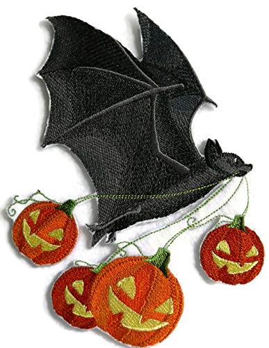 BeyondVision Custom and Unique Happy Halloween [ Flying Bat with Jack O Lanterns ] Embroidered Iron on/Sew Patch (5.88" x 7.35") [Made in USA]
