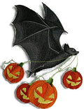 Flying Bat with Jack O Lanterns (8" x 6") embroidered iron-on patch