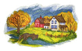 Autumn Colors in The Country Scene / (11.69" x 6.79") [] embroidered iron-on patch