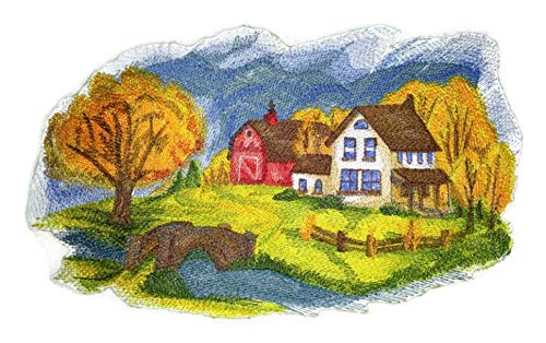 Custom and Unique Autumn Colors in The Country Scene Embroidered Iron on/Sew Patch (11.69" x 6.79") [Made in USA]