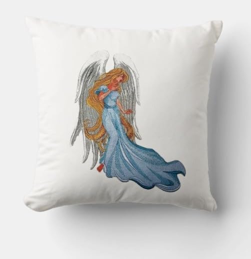 Parche bordado para planchar o coser con diseño Art Nouveau navideño [Ángel con trenzas ondulantes] [19 x 25 cm] [Hecho en EE. UU.]