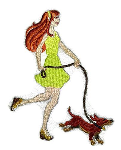 BeyondVision Amazing Custom Dog [Walking with Dachshund Dog ] Embroidered Iron On/Sew patch (5" x 5.5")[Made in USA]