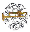 Trumpet with Baroque Background (7.1" x 6.8") embroidered iron-on patch