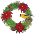 Goldfinch And Poinsettia Wreath (8" x 8") embroidered iron-on patch