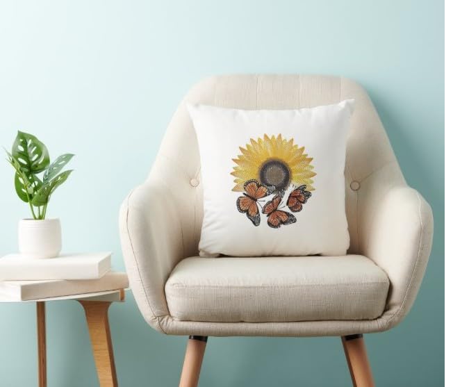 Parche bordado para planchar o coser con flores (Florece y revolotea: girasol y monarca), personalizado y único [5,55" (ancho) x 7,79" (alto)]