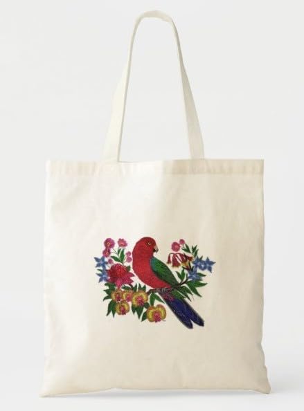 Naturaleza entretejida en hilos, Reino de las aves asombrosas [Loro rey australiano con flores] [Personalizado y único] Parche bordado para planchar o coser [6,26" x 5,9"] [Hecho en EE. UU.]