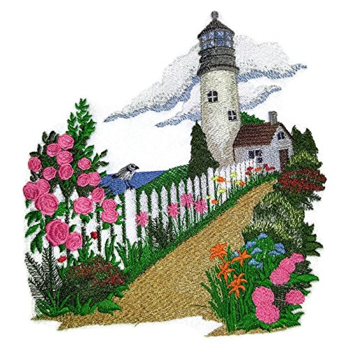 Parche bordado termoadhesivo "Capitán Veo la Luz" personalizado y único de Faro [Faro de Verano Felicidad] [19,4 cm x 18,8 cm] [Hecho en EE. UU.]