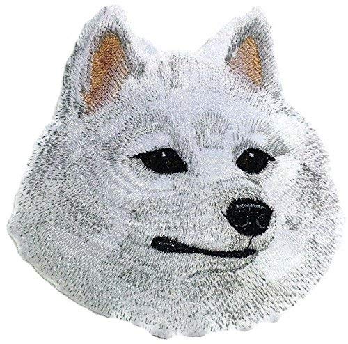 Impresionante parche bordado termoadhesivo personalizado con cara de perro esquimal americano [14,7 x 16,2 cm] [Hecho en EE. UU.]