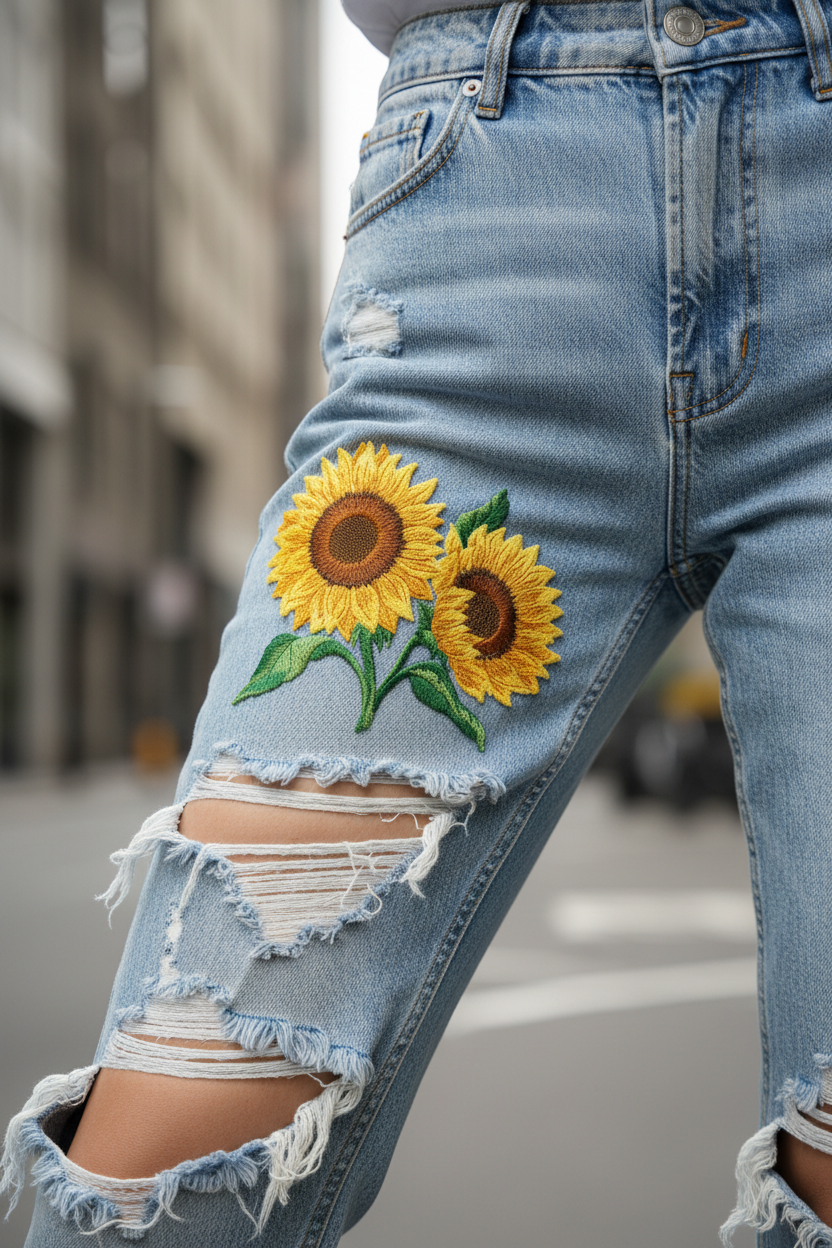 Sunflowers in Bloom Embroidered Patch DIY Iron-On or Sew-On Floral Applique for Jackets, Bags & Custom Fashion (6.19" x 5.86")