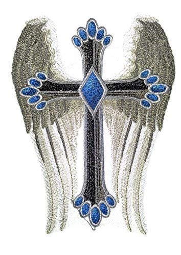 Holy Sacred Winged Cross with Nature's Bounty Embroidered Patch (7" x 4.85") Detailed Iron On/Sew On Design, Made in USA
