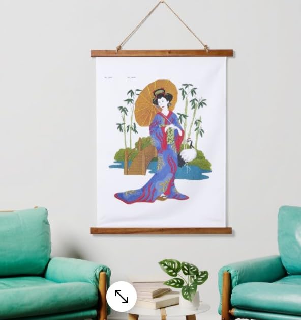 Amazing Custom Geisha Portraits [Geisha in Garden] [Rich Japanese Culture and Tradition] Embroidered Iron On/Sew Patch (11.5" x 9") [Made in USA]