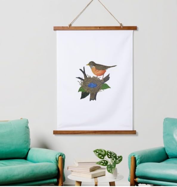 Nature Weaved in Threads, Amazing Birds Kingdom [Robin and Nest [Custom and Unique] Embroidered Iron on/Sew Patch (7.41" x 6.9") [Made in USA]