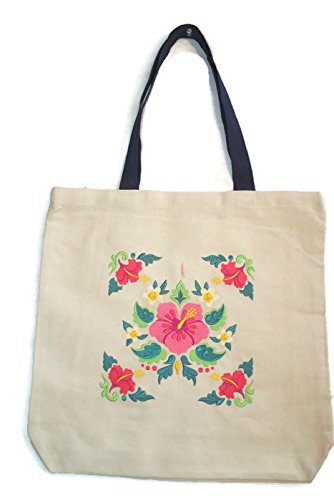 Bolso de playa/tote de lona resistente BeyondVision Custom de 22" bordado [Hibisco y marco tropical]