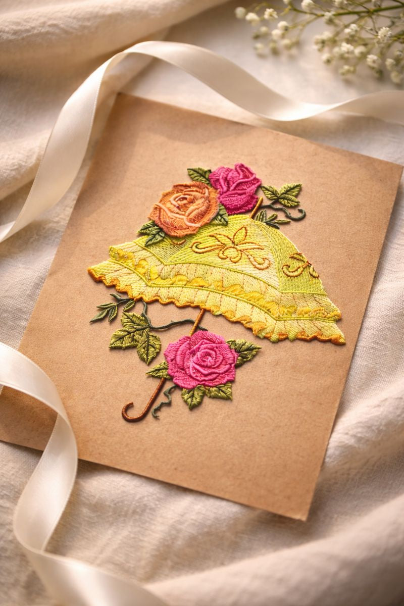 Victorian Parasol with Roses Embroidered Patch 6.47” x 7.8” – Iron On or Sew On Beyond Vision