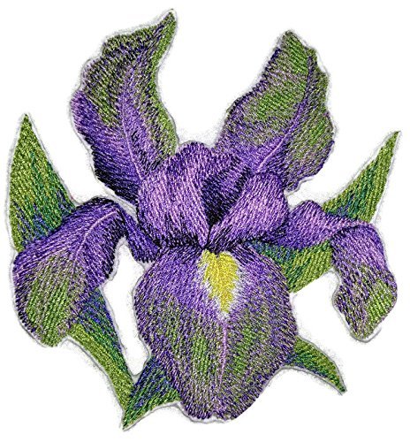Parche bordado para planchar o coser con flores y mariposas de acuarela [Flor de iris en acuarela], personalizado y único de BeyondVision [5,2" x 4,81"] [Hecho en EE. UU.]
