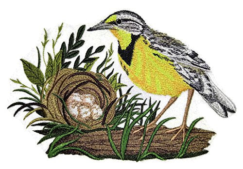 Naturaleza entretejida en hilos, Reino de las aves asombrosas [Alondra oriental y nido] [Personalizado y único] Parche bordado para planchar o coser [20,3 cm] [Hecho en EE. UU.]