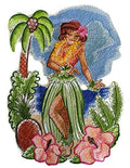 Hawaii Retro Hula Girl / (10" x 7") [] embroidered iron-on patch