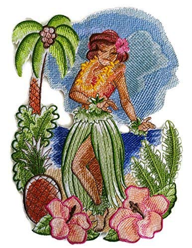 Custom and Unique Hawaii Retro Hula Girl Embroidered Iron on/Sew Patch (10" x 7") [Made in USA]