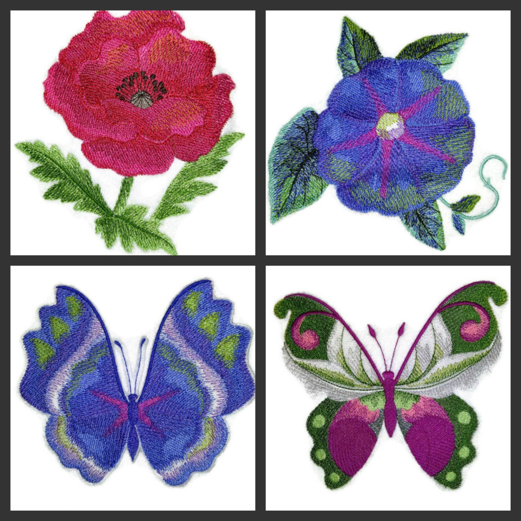 Parche bordado para planchar o coser con flores y mariposas de acuarela, personalizado y único [Flor de amapola en acuarela] [5,06" x 4,85"] [Hecho en EE. UU.]
