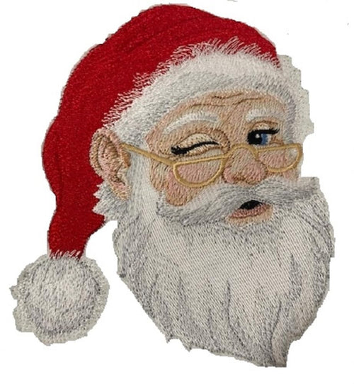 Beyond Vision Merry Christmas [Winking Santa ] Embroidered Iron on/Sew Patch (4.85" x 5.92")