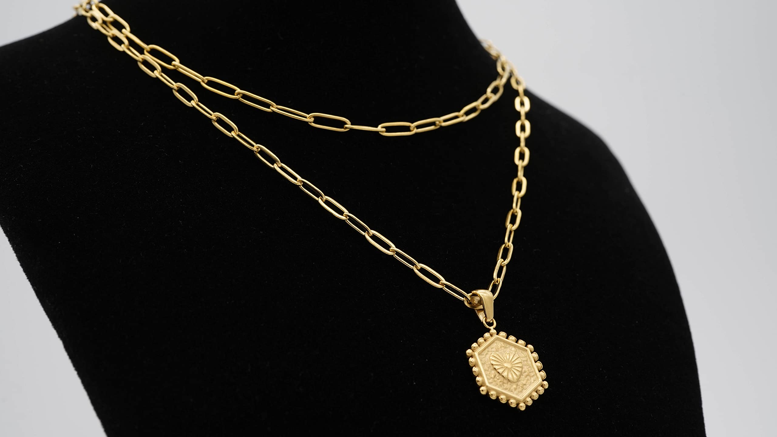 BeyondVision 18K Gold plated double layer double sided alphabet pendant necklace and choker necklace set