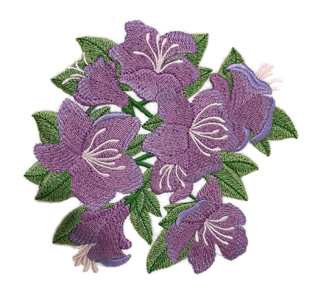 Bloom Azalea Flower Embroidered Iron on/Sew Patch (5.52" x 5.99")