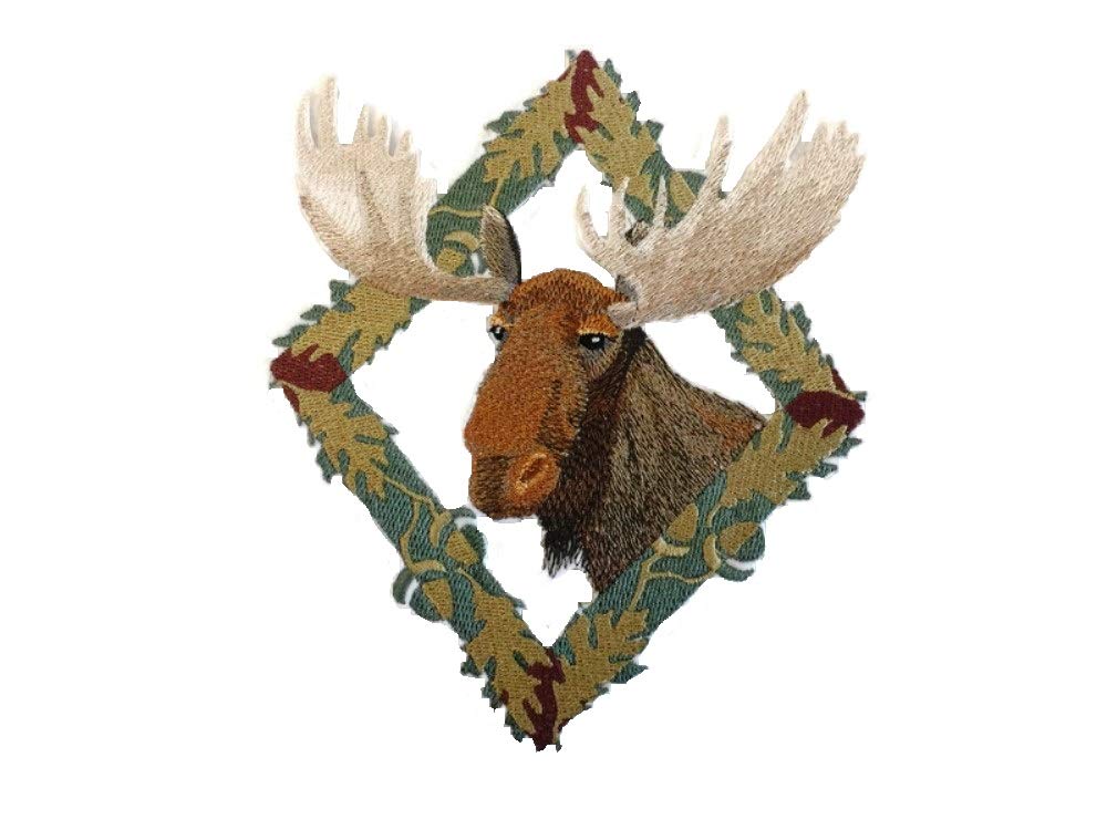 Nature Weaved in Threads, Amazing Animal Kingdom [ Moose in Autumn Leaf Frame ] [Custom and Unique] Embroidered Iron on/Sew Patch (6" x 7") [Made in USA]