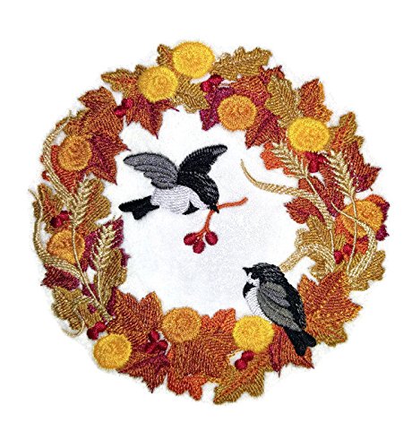 Parche bordado para planchar o coser, personalizado y único, de otoño [Círculo de carboneros otoñales] [12,4 x 12,2 cm] [Hecho en EE. UU.]