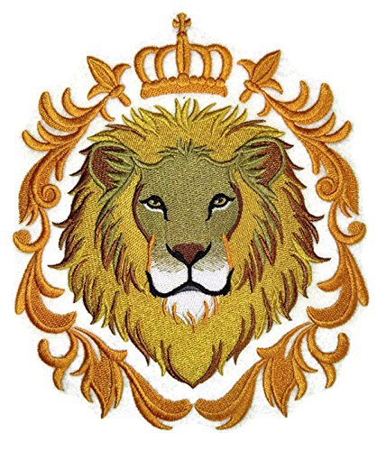 Naturaleza entretejida en hilos, asombroso reino animal [León Poderoso] [Personalizado y único] Parche bordado para planchar o coser [6,65" x 7,8"] [Hecho en EE. UU.]