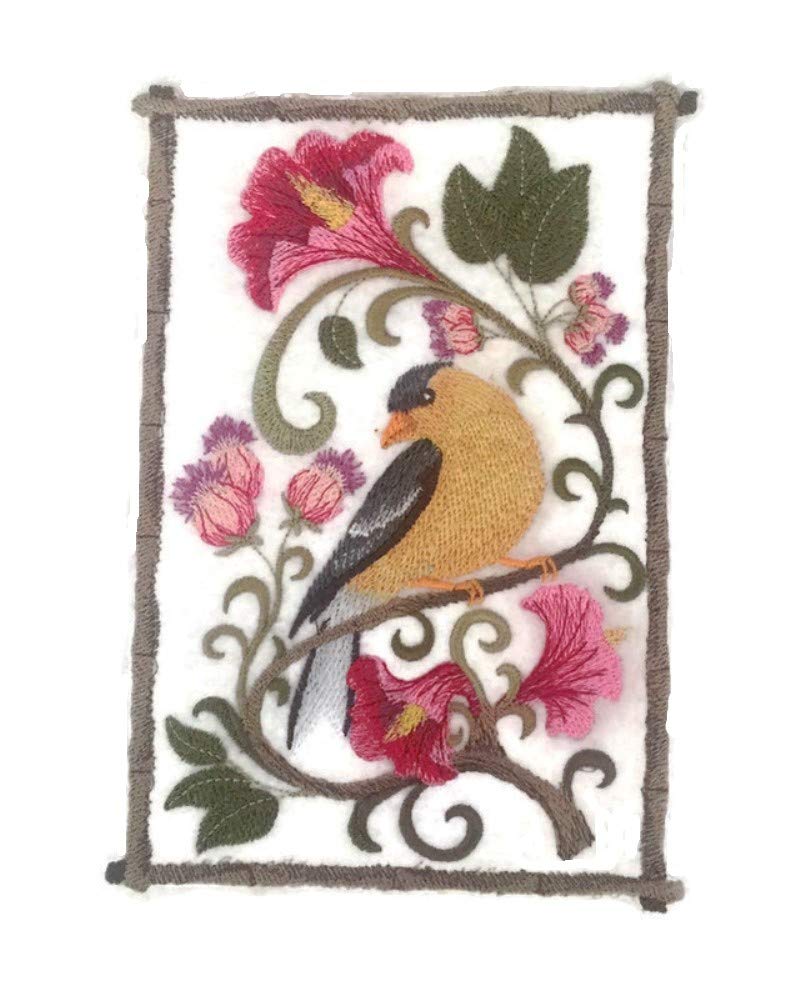 Beautiful Goldfinch Bird in Flowers Custom Embroidered Iron on/Sew Patch (7.8" x 5.48") [Made in USA] by BeyondVIsion