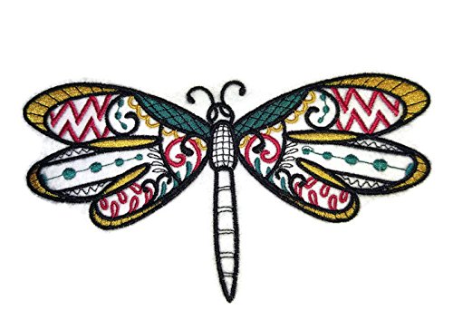 Custom and Unique Amazing Colorful Butterflies [ Dragonfly Dream (Blackwork) ] Embroidered Iron On/Sew Patch (7.1" x 3.82") Made in USA
