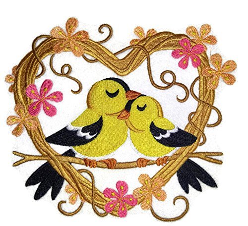 Naturaleza entretejida en hilos, increíble nido de amor de pájaros [Nido de amor de jilguero] [Personalizado y único] Parche bordado para planchar o coser [6,72" 7,76"] [Hecho en EE. UU.]