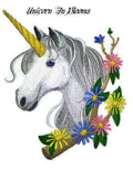 Unicorn In Blooms (7.52" x 5.86") embroidered iron-on patch