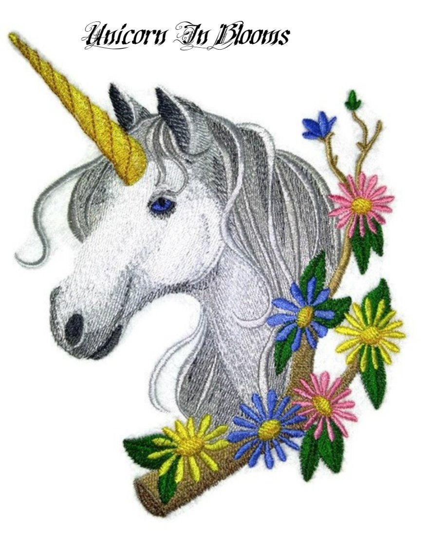 Custom Legendary Mythical Unique [Unicorn in Blooms] Embroidery Iron On/Sew Patch (7.52" x 5.86")[Made in USA]