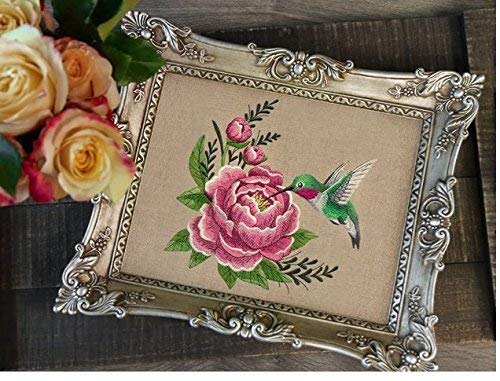 Nature Weaved in Threads, Amazing Birds Kingdom [Hummingbird and Peony] [Custom and Unique] Embroidered Iron on/Sew Patch (10" x 9.8") [Made in USA]