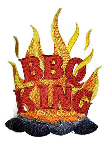 Diseño de delantal de barbacoa personalizado [BBQ King] Parche bordado para planchar o coser [5 x 6] Hecho en EE. UU.