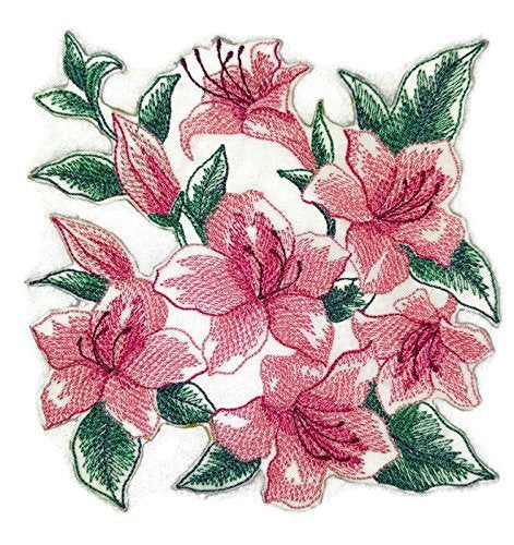BeyondVision Custom Blooming Flowers Sketch [Sketched Azaleas ] Embroidered Iron on/Sew Patch (5.86" x 5.86") [Made in USA]