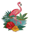 BeyondVision Nature Weaved in Threads, Birds Kingdom [Flamingo and Hibiscus in Watercolor] [] / (7" x 7.79") [] embroidered iron-on patch