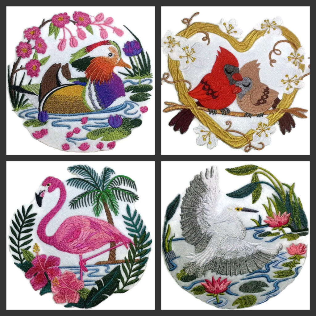 Nature Weaved in Threads, Amazing Birds Kingdom [Flamingo Scene] [Custom and Unique] Embroidered Iron on/Sew Patch (5.85" x 5.9") [Made in USA]
