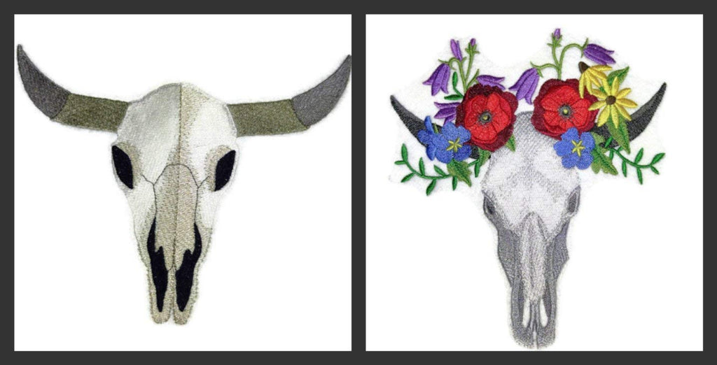 Nature Weaved in Threads, Amazing Animal Kingdom [Skull in Wildflowers [Custom and Unique] Embroidered Iron on/Sew Patch (7.69" x 6.89") [Made in USA]