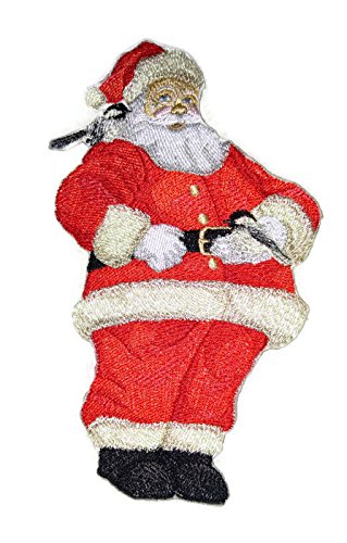 Parche bordado para planchar o coser de Papá Noel y carboneros [10 x 17 cm] [Hecho en EE. UU.]