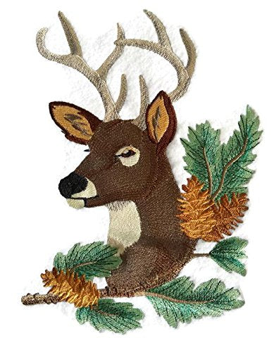 BeyondVision Nature Tejido en Hilos, Reino Animal Asombroso [Ciervo en Pino] [Personalizado y Único] Parche Bordado para Planchar o Coser [9.44" * 6.62"] [Hecho en EE. UU.]