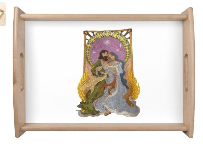 Parche bordado para planchar o coser de la Natividad Art Nouveau de María, José y Jesús [5,86" x 8,56"] [Hecho en EE. UU.]
