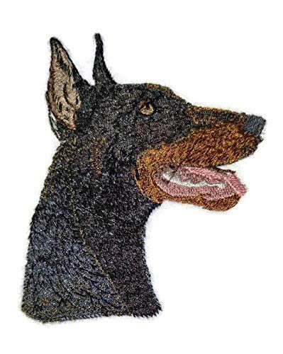 Amazing Dog Faces [Doberman Pinscher Black Dog Face] Embroidery Iron On/Sew Patch (3.73" x 4")[Made in USA]