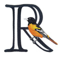 Letter R and Oriole / (6.7" x 6.1") embroidered iron-on patch