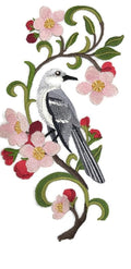 Beyond Vision Arkansas Mockingbird and Apple Blossom Medley Embroidery / (4.98" x 9.4") embroidered iron-on patch