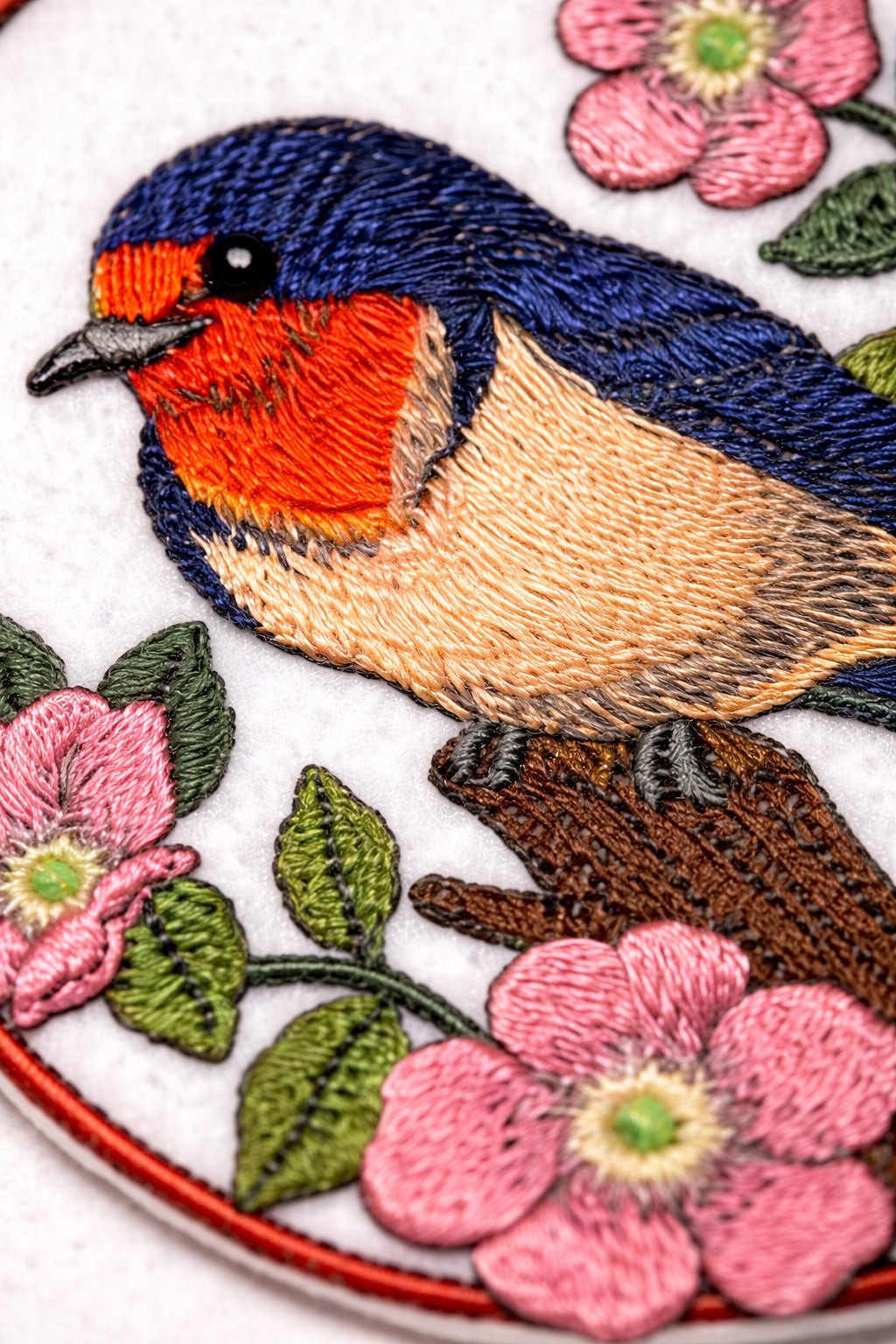 Barn Swallow & Wild Rose Circle Embroidered Patch (5" x 5") Inch Iron-On / Sew-On Floral Bird Applique for DIY Fashion, Jackets, Bags & Crafts | Made in USA by BeyondVision
