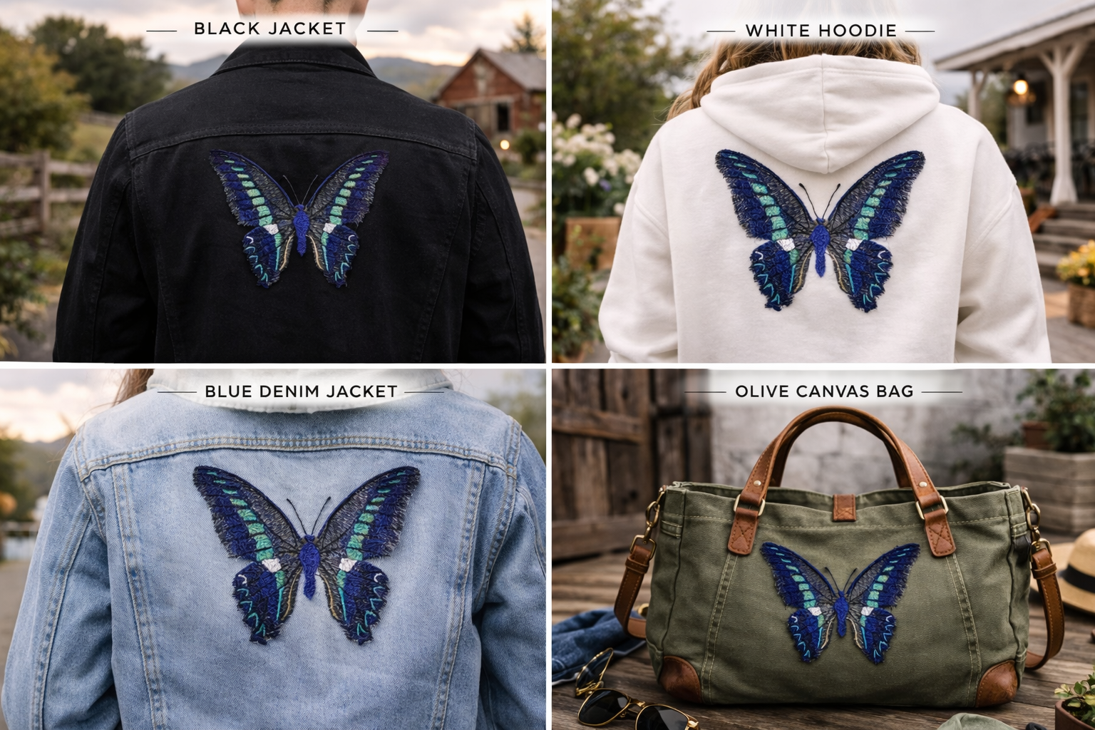 Blue Triangle Butterfly Embroidered Patch – Vibrant Winged Iron-On or Sew-On Applique, 3.5" x 3.8", Made in USA