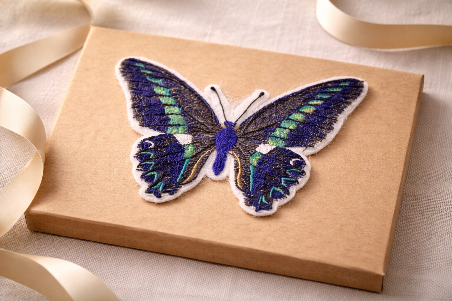 Blue Triangle Butterfly Embroidered Patch – Vibrant Winged Iron-On or Sew-On Applique, 3.5" x 3.8", Made in USA